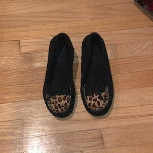 Black & Leopard Minnetonka Mocassins